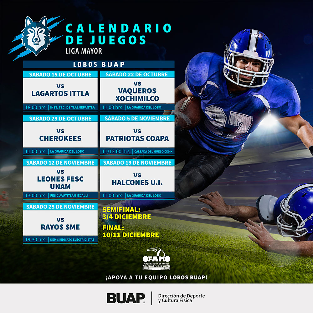 Calendario de Juegos LigaMayor Fútbol Americano Benemérita
